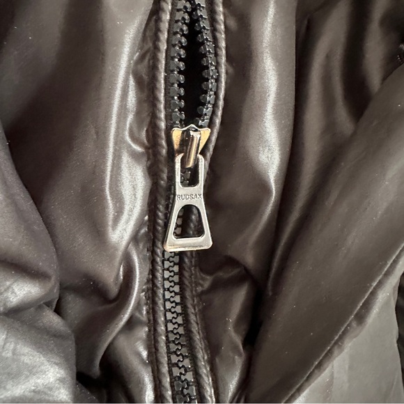 RUDSAK WINTER JACKET COAT Down Insulated Black Leather Trim Raccoon Fur Puffer S - Picture 7 of 12